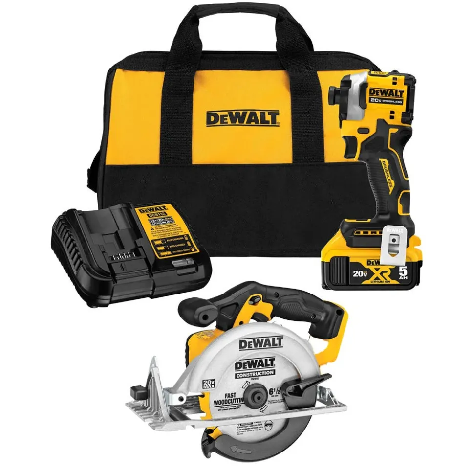 Atomic 20V Max 1/4" Brushless Cordless 3-Speed Impact Driver Kit w/ 20V MAX 6-1/2" Circular Saw