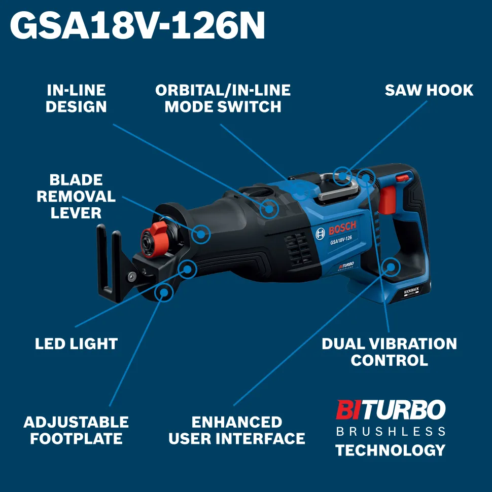 Bosch Power Tools 18V 1-1/4" Reciprocating Saw GSA18V-126N