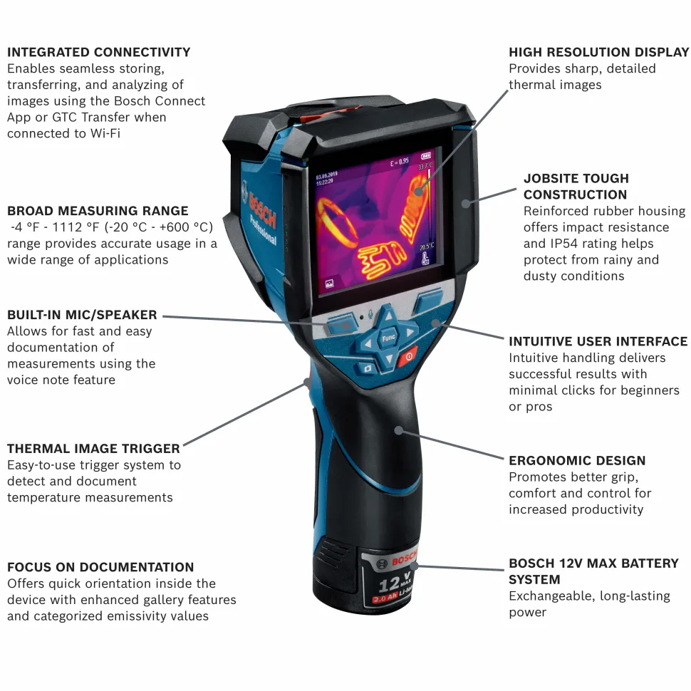 Bosch Power Tools 12V Max Connected Thermal Camera GTC600C
