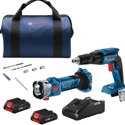 Bosch Power Tools 18V 2-Tool Combo Kit with Brushless Screwgun, Brushless Cut-Out Tool and (2) CORE18V 4 Ah Advanced Power Batteries GXL18V-291B25