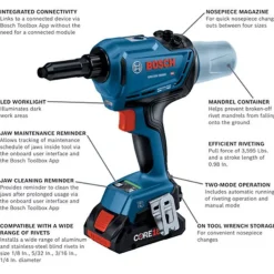 Bosch 18V Brushless Connected Rivet Tool Kit GRG18V-3600CB24