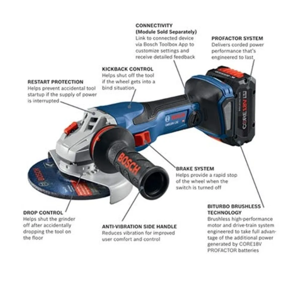 Bosch 18V PROFACTOR Spitfire 6" Angle Grinder Brushless 8.0Ah Kit GWS18V-13CB14