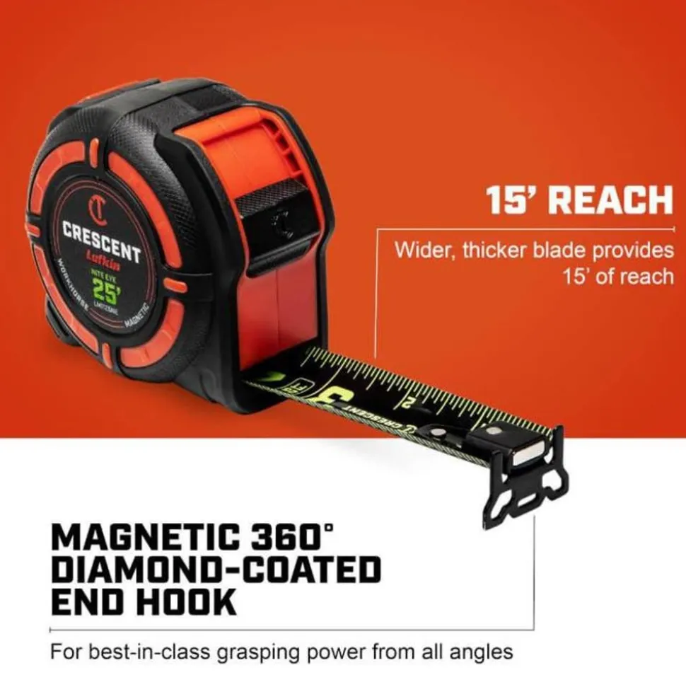 Crescent Tools 1-1/4" x 25' WORKHORSE NITE EYE Magnetic Tape Measure LM1125NE