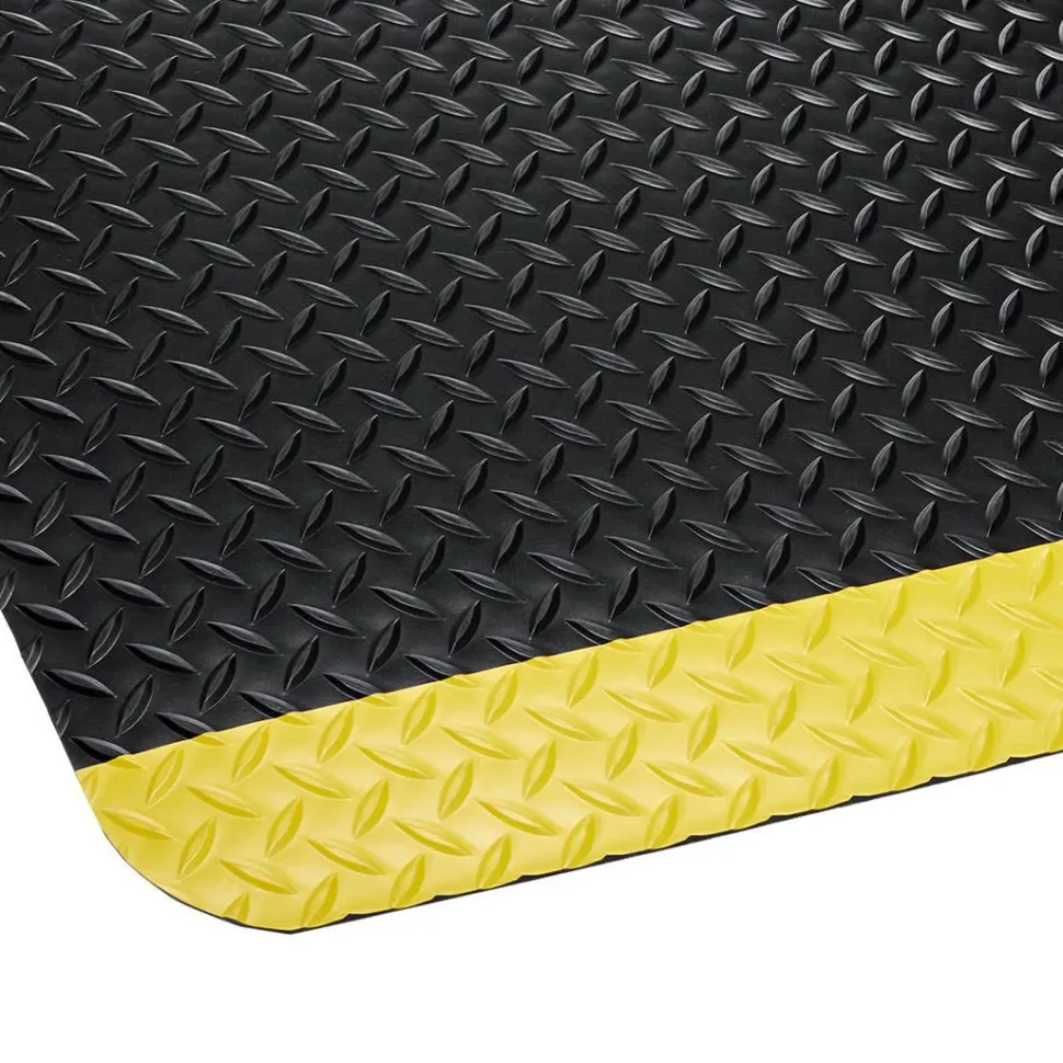 Crown Anti-Fatigue Matting 9/16" 2'x3' Industrial Deck Plate Dry Area Black/Yellow CD 0023YB
