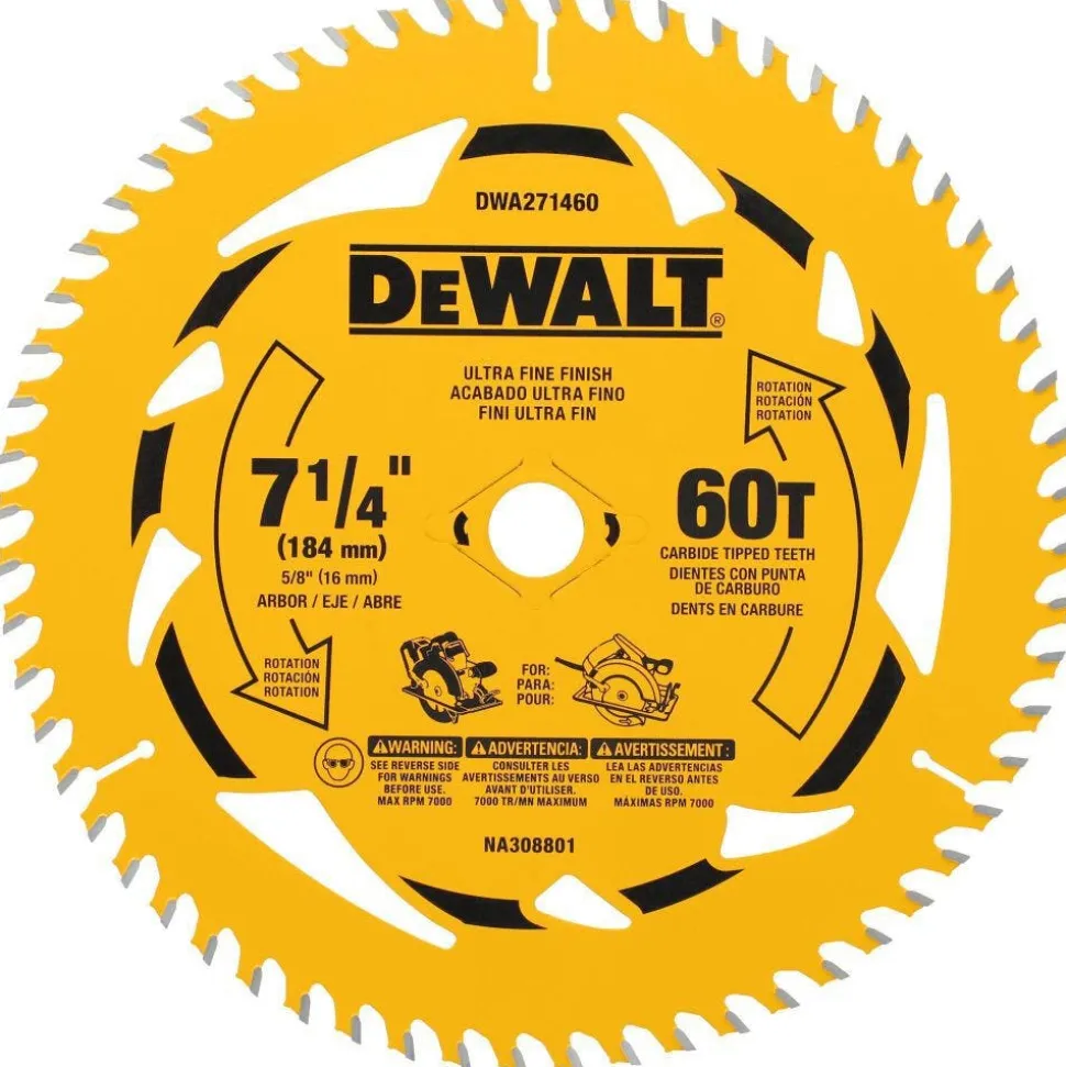 DeWalt 7-1/4" 60T Circular Saw Blade with 5/8 Inch Arbor DWA271460