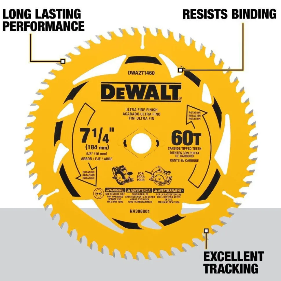 DeWalt 7-1/4" 60T Circular Saw Blade with 5/8 Inch Arbor DWA271460