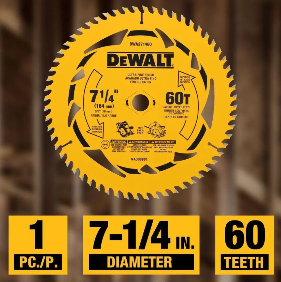 DeWalt 7-1/4" 60T Circular Saw Blade with 5/8 Inch Arbor DWA271460