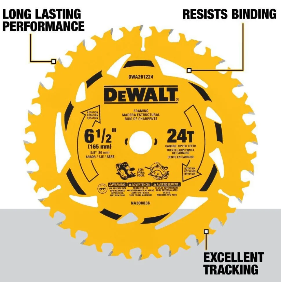DeWalt 6-1/2" 24T Circular Saw Blade DWA261224
