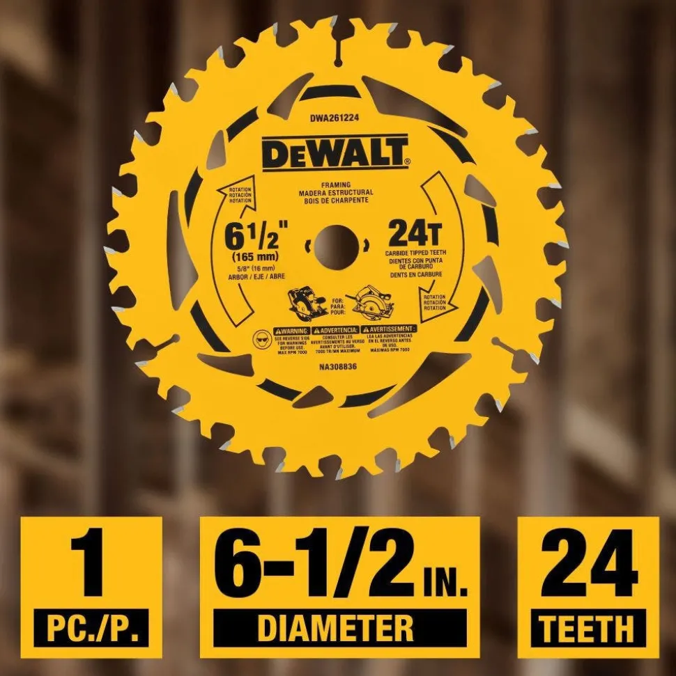 DeWalt 6-1/2" 24T Circular Saw Blade DWA261224