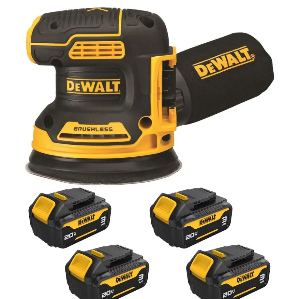 DeWalt 20 V MAX Brushless 5" Random Orbit Sander With 20V MAX* 3Ah Battery (4 Pack) DW-DCB200-4-DW-DCW210B