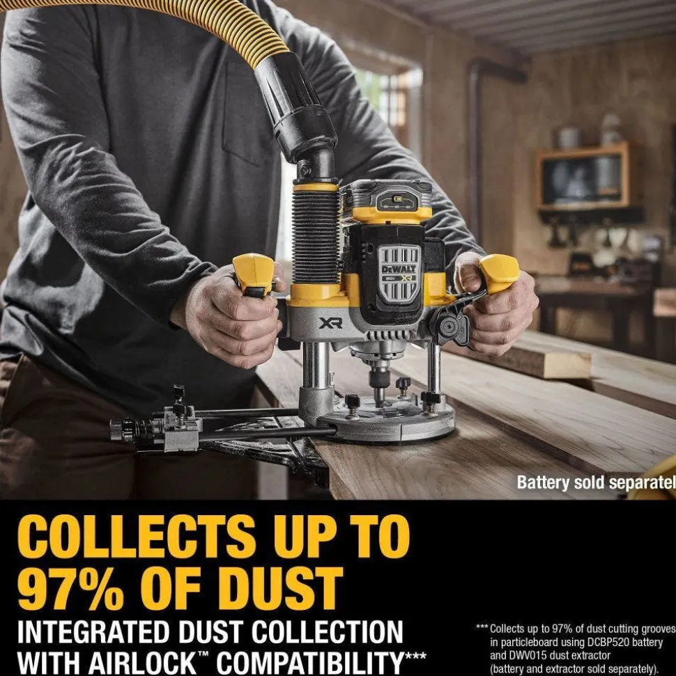 DeWalt 20V MAX XR 2-1/4 Peak HP Plunge Router With 20V MAX XR POWERPACK 8 Ah Battery Kit DW-DCW620B-DW-DCB2108