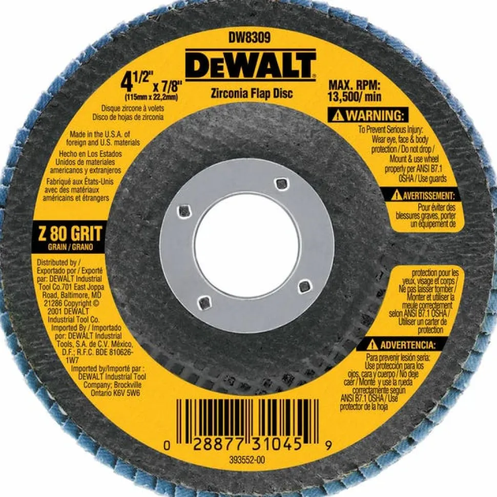 DeWalt 4-1/2" X 7/8" Flap Disc Zirconia 80-Grit DW8309