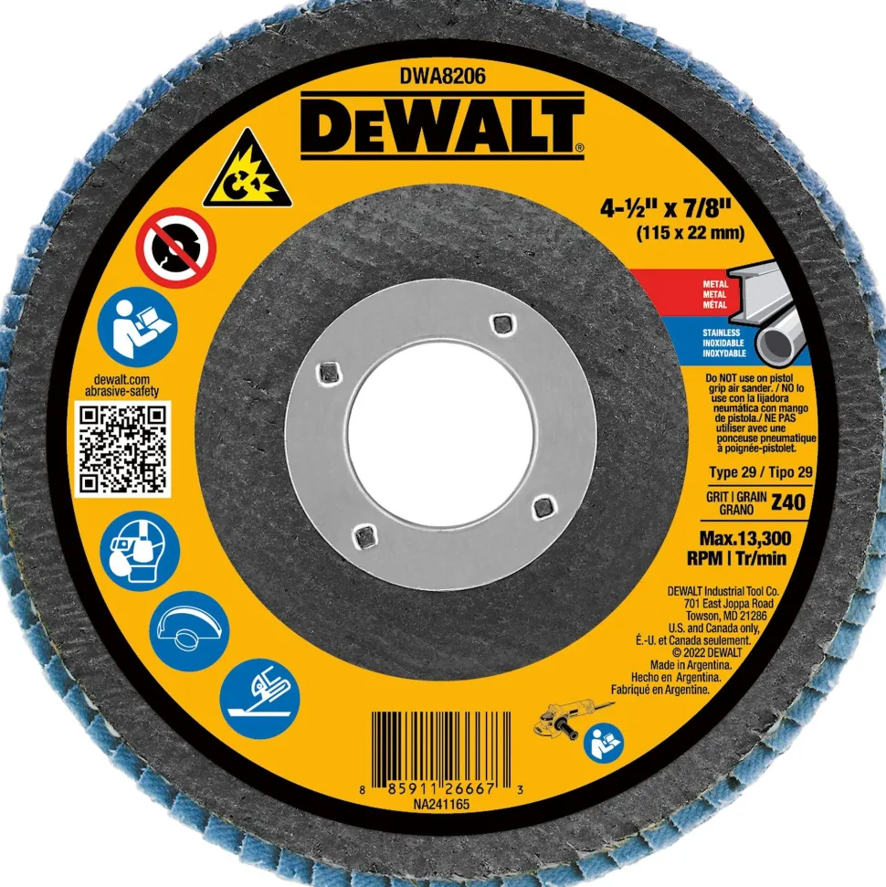 DeWalt 4-1/2" X 7/8" Flap Disc Zirconia T27 40 Grit DWA8206