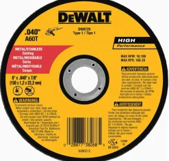 DeWalt 6" X .040" X 7/8" Cut-Off Wheel Metal Cutting DW8725