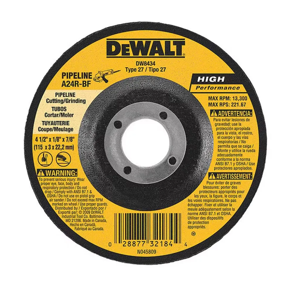 DeWalt 4-1/2" x 1/8" x 7/8" Pipeliner Cut/Grind Wh DW8434