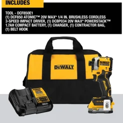 DeWalt ATOMIC 20V MAX Brushless Cordless 3-Speed 1/4" Impact Driver POWERSTACK Kit DCF850E1