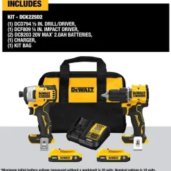 DeWalt ATOMIC 20V MAX Brushless 1/2" Drill Driver, 1/4" Impact Driver Kit DCK225D2