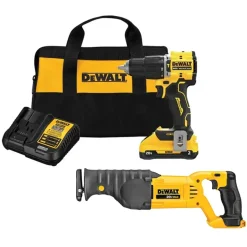DeWalt Atomic 20V MAX Brushless Cordless 1/2" Hammer Drill Kit & 20V MAX Cordless Reciprocating Saw DCD799L1 & DCS380B