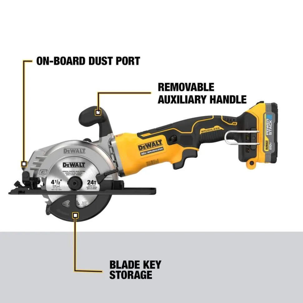 DeWalt ATOMIC 20V MAX* Brushless 4-1/2" Cordless Circular Saw Kit DCS571E1