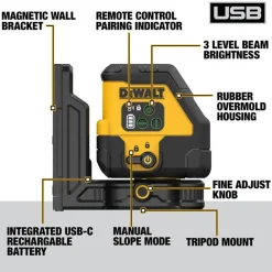 DeWalt DEWALT USB Rechargeable Green Cross Line Laser Base Kit DCLE14201GB