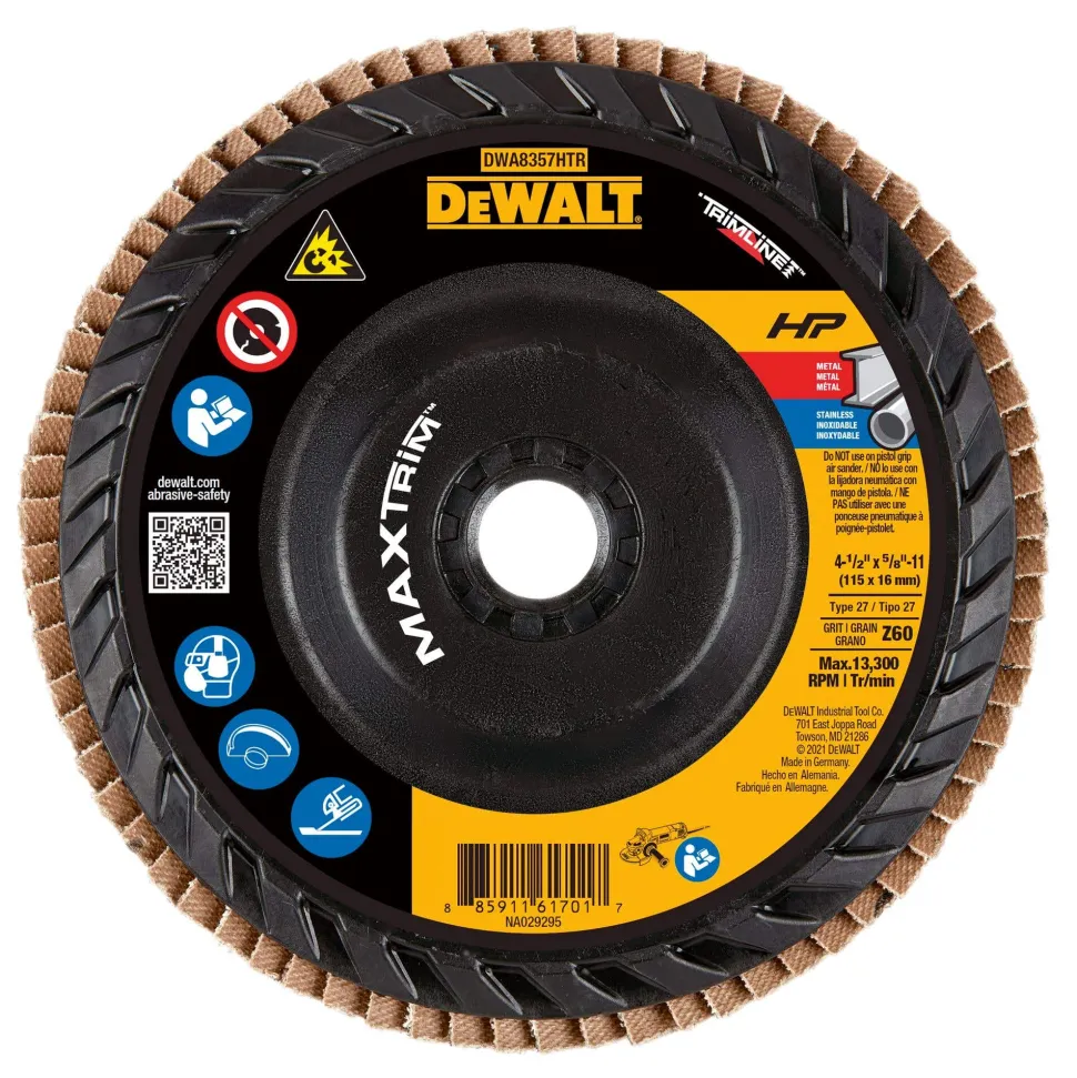 DeWalt MAXTRIM 4-1/2" x 5/8"-11 Flap Disc T27 Trimmable Backer 60 Grit DWA8357HTR