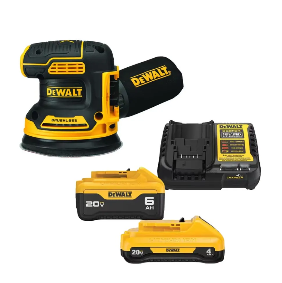 DeWalt 20V MAX 5" Brushless Variable-Speed Random Orbital Sander 4.0Ah, 6.0Ah Batteries & Charger Kit DCW210B-DCB2460C