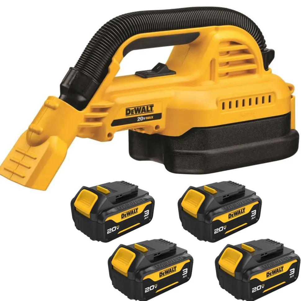 DeWalt 20V MAX 1/2 Gallon Wet/Dry Portable Vac With 20V MAX* 3Ah Battery (4 PK) DW-DCB200-4-DW-DCV517B