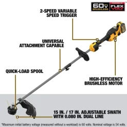 DeWalt 60V MAX* 17 in. Brushless Attachment Capable String Trimmer Kit DCST972X1