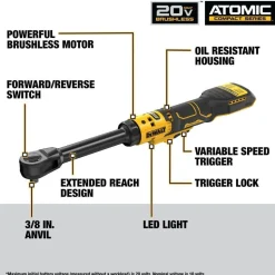 DeWalt 20V MAX* ATOMIC™ Brushless Cordless 3/8" Extended Reach Ratchet (Tool Only) DCF513EB