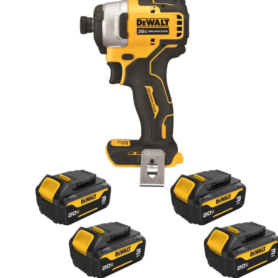 DeWalt 20V MAX Brushless Atomic Compact 1/4" Impact Driver With 20V MAX* 3Ah Battery (4 Pack) DW-DCB200-4-DW-DCF809B