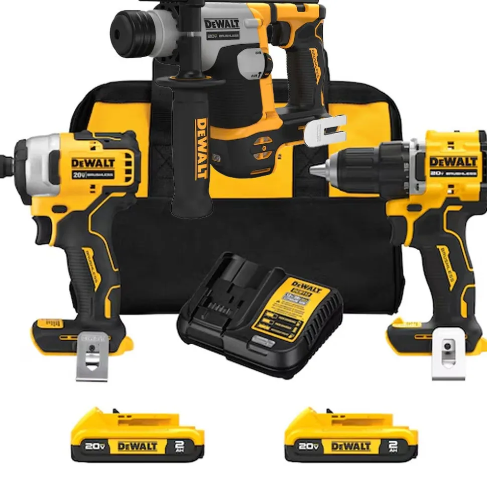 DeWalt 20V MAX* Brushless Compact Drill/Driver, Impact Driver and 5/8" Brushless Cordless SDS PLUS Rotary Hammer Kit DW-DCK225D2-DW-DCH172B