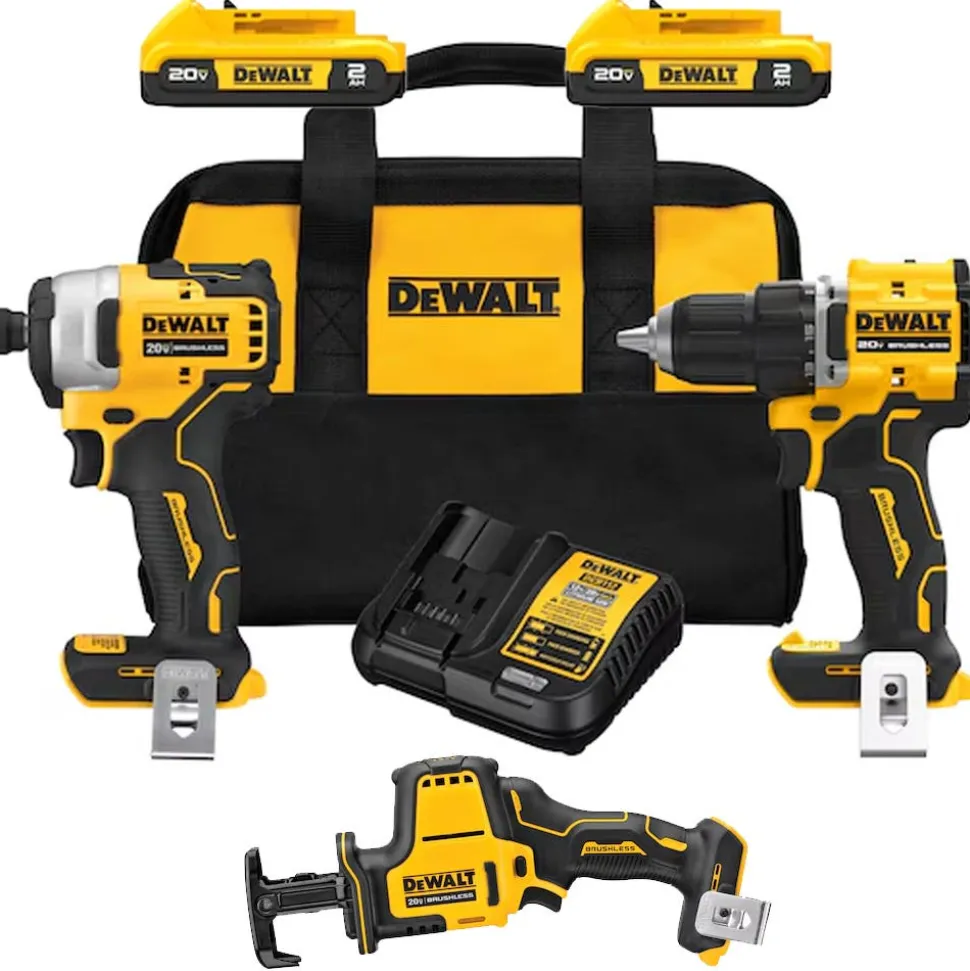 DeWalt 20V MAX* Brushless Compact Drill/Driver, Impact Driver and Cordless One-Handed Reciprocating Saw Kit DW-DCK225D2-DW-DCS369B