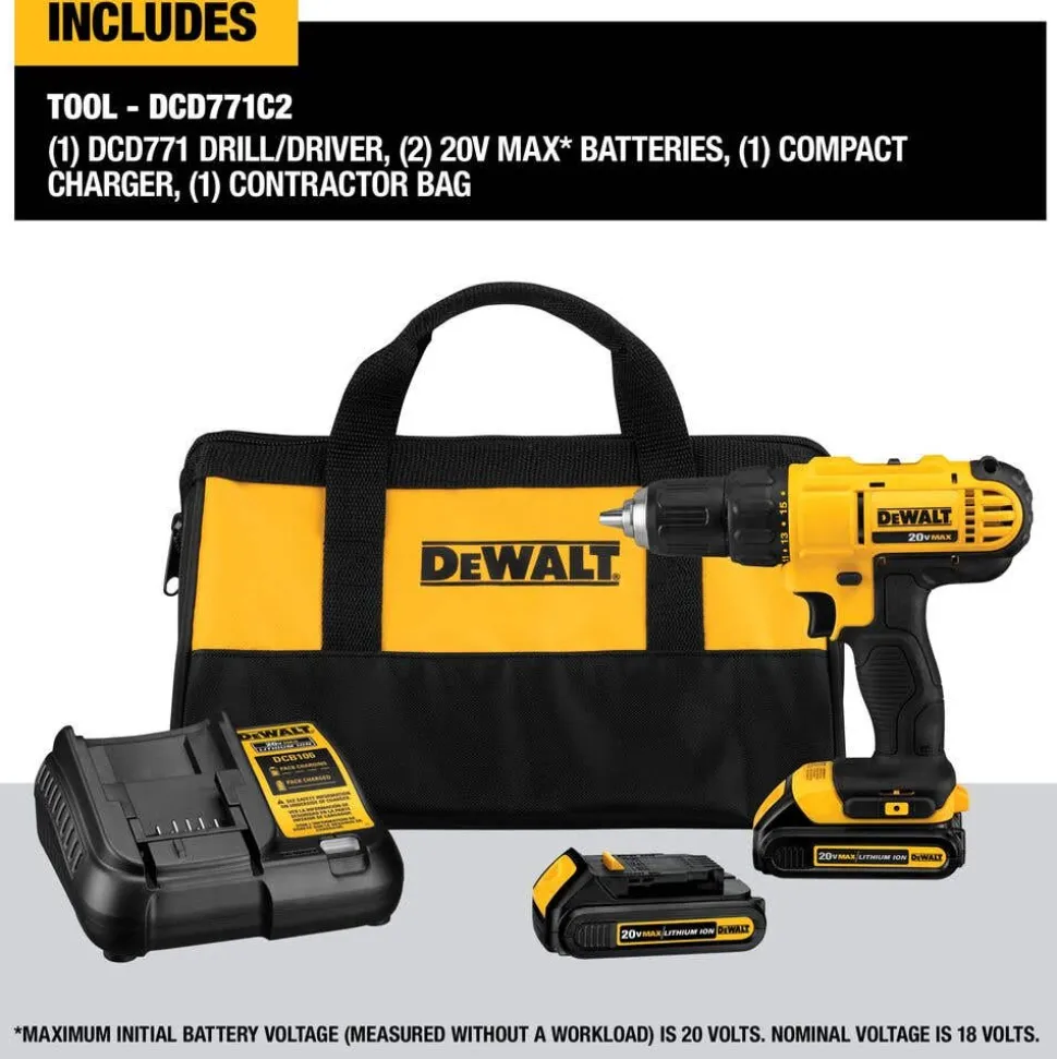 DeWalt 20V MAX Compact Drill/Driver Kit DCD771C2