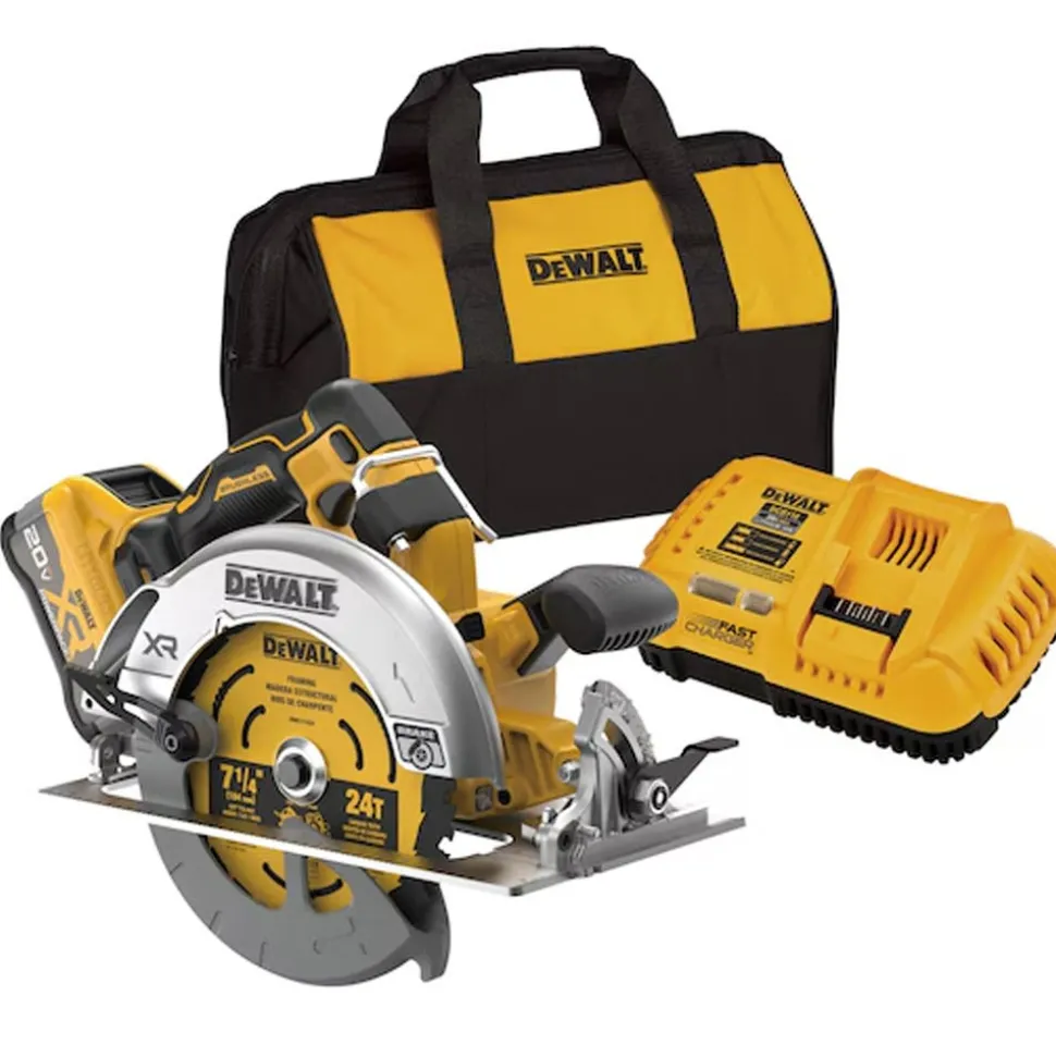 DeWalt 20V MAX Lithium-Ion 7-1/4" Cordless Circular Saw Kit with 80 Ah Battery, Charger and Kit Bag DCS590WW1