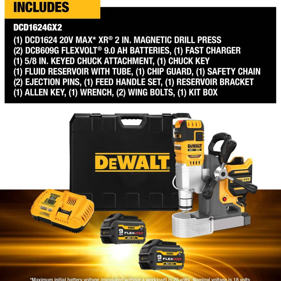 DeWalt 20V MAX XR 2" Cordless Brushless Magnetic Drill Press Kit DCD1624GX2