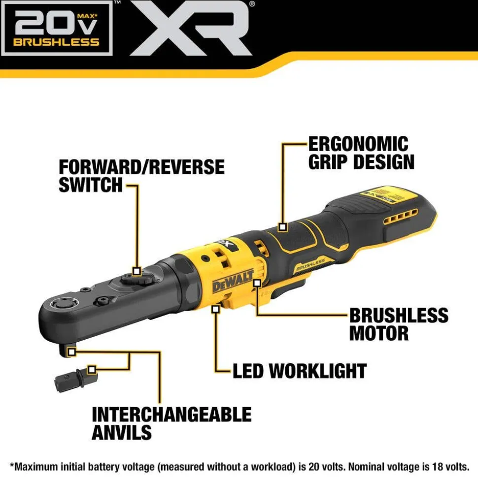 DeWalt 20V MAX* XR Brushless Cordless 3/8" & 1/2" Sealed Head Ratchet (Tool Only) DCF510B