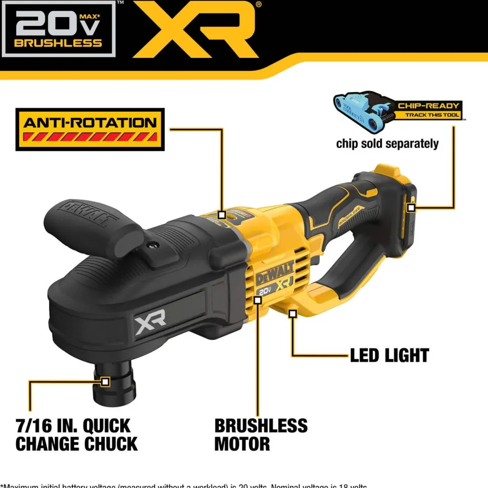 DeWalt 20V MAX XR Brushless Cordless 7/16" Quick Change Compact Stud & Joist Drill (Tool Only) DCD447B