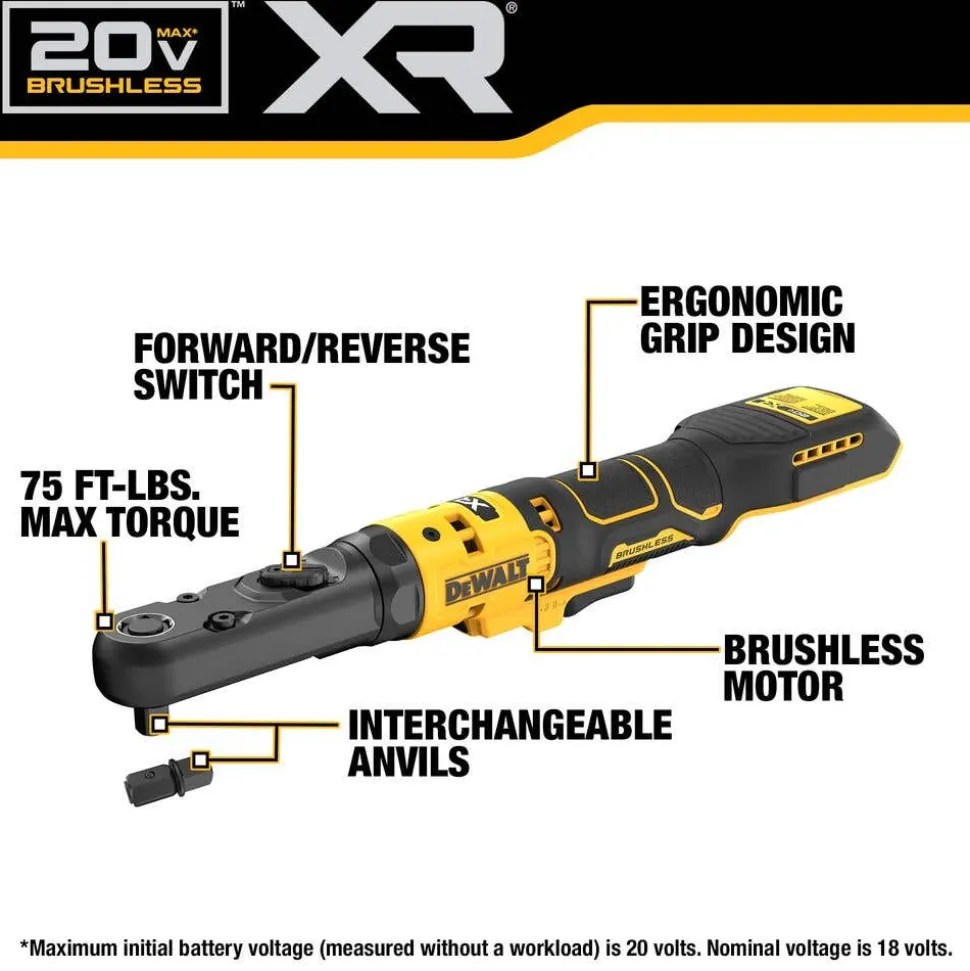 DeWalt 20V MAX* XR Brushless Cordless 3/8" & 1/2" Sealed Head Ratchet With Dewalt Powerstack DCF510GE1