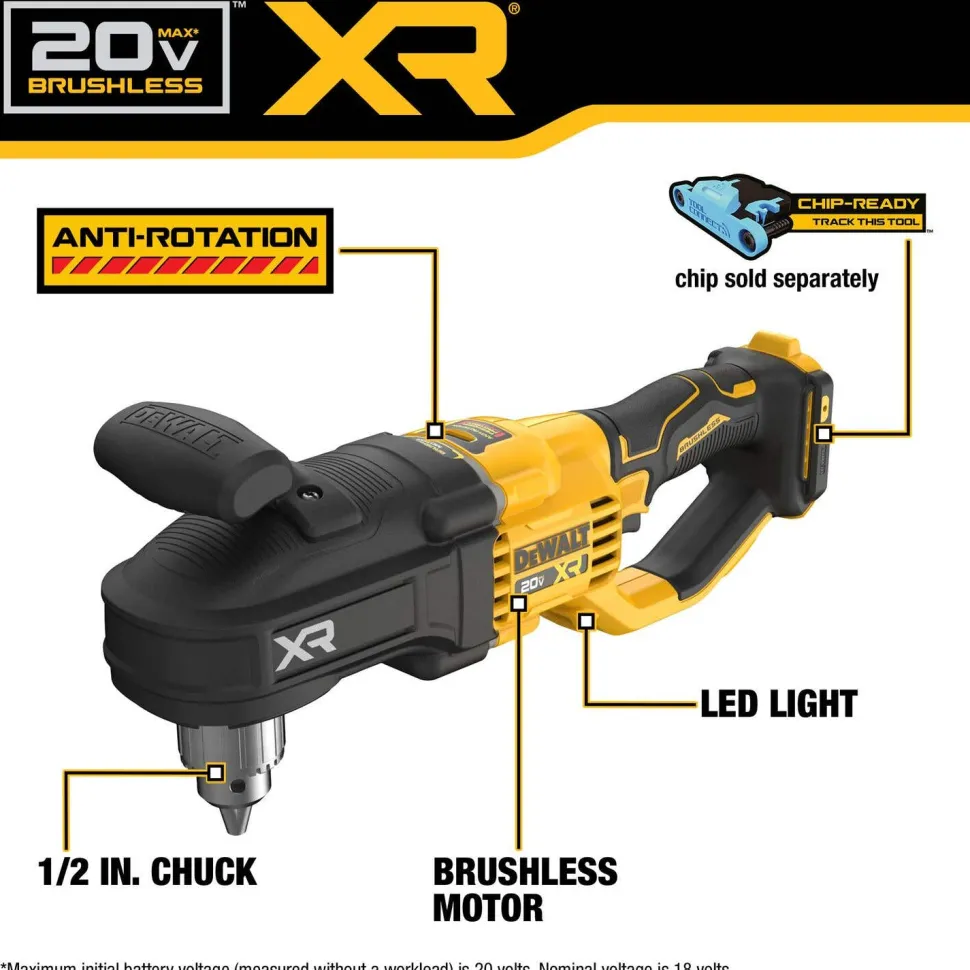DeWalt 20V MAX XR Brushless Cordless 1/2" Compact Stud & Joist Drill (Tool Only) DCD446B