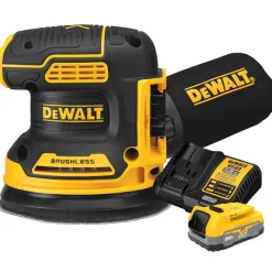 DeWalt 20V MAX XR Brushless Random Orbital Sander With POWERSTACK 20V MAX Battery and Charger Kit DW-DCBP034C-DW-DCW210B
