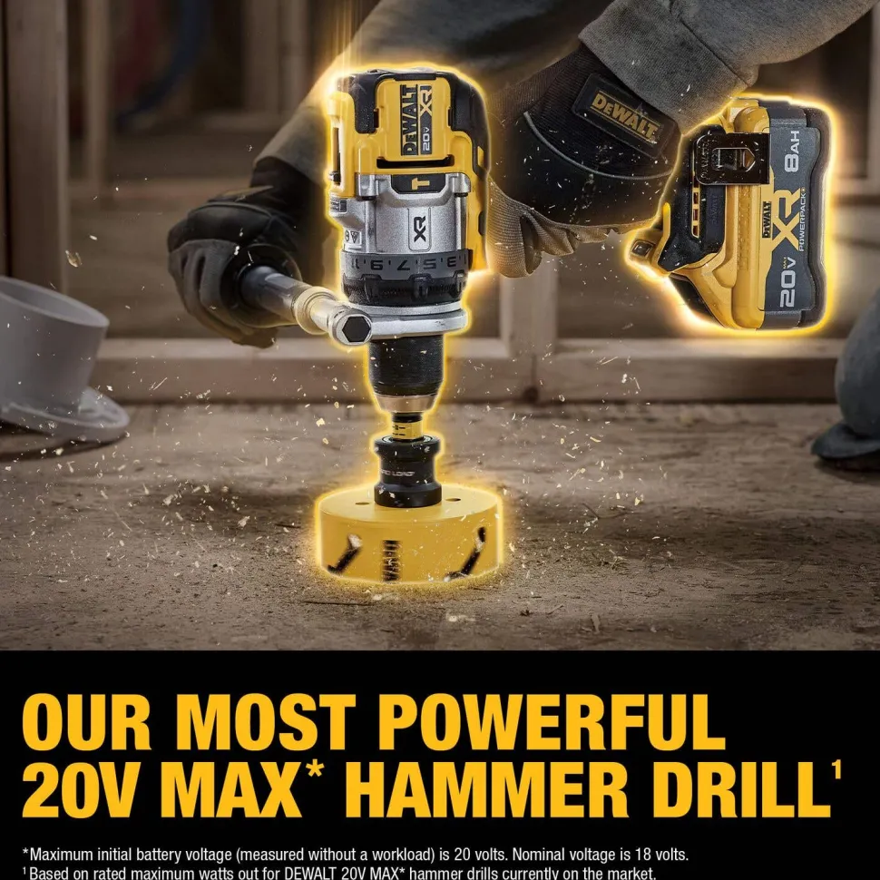 DeWalt 20V MAX* XR Brushless Cordless 1/2" Hammer Drill Kit DCD1007WW1