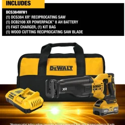 DeWalt 20V XR Lithium-Ion Cordless Reciprocating Saw Kit with 8.0 Ah Battery and Charger DCS384WW1