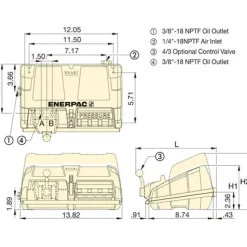 Enerpac Air Driven Hydraulic Pump w/ 61 in3 Usable Oil & Integrated Pressure Gauge For Single-Acting Cylinder/Tool XA11G