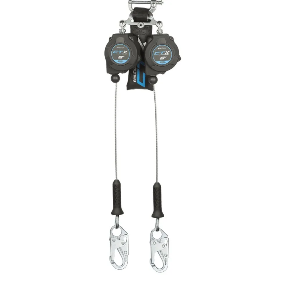 FallTech 8' CTX Cable Class 2 Leading Edge Personal SRL-P, Twin-leg w/ Steel Snap Hooks 83208TP1