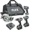 FLEX 24V 1/2" Hammer Drill, Impact Driver, 7-1/4" Circular Saw, Work Light Kit (3.5Ah/6.0Ah Stacked) FXM403-2G
