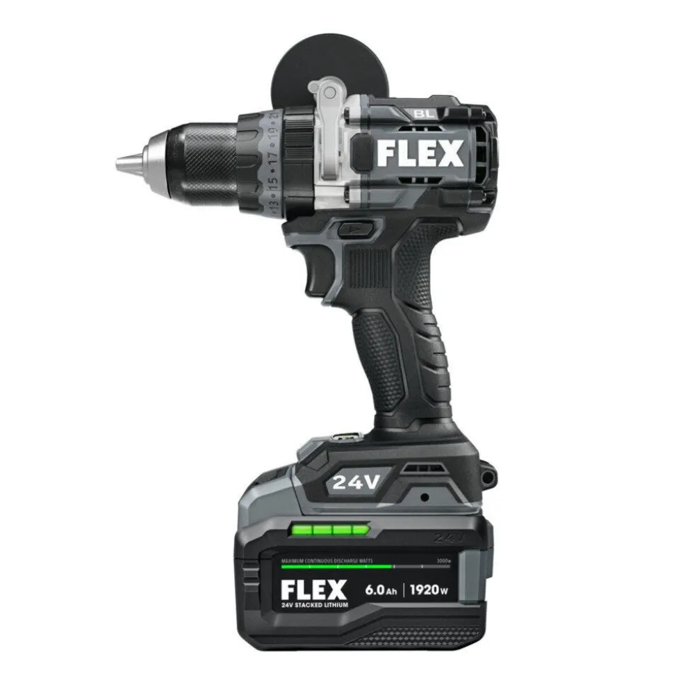 FLEX 24V 1/2" Hammer Drill, Impact Driver, 7-1/4" Circular Saw, Work Light Kit (3.5Ah/6.0Ah Stacked) FXM403-2G
