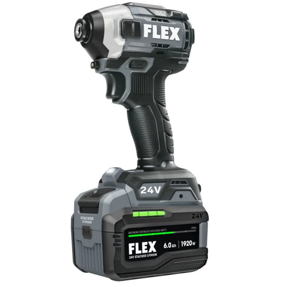 FLEX 24V 1/2" Hammer Drill, Impact Driver, 7-1/4" Circular Saw, Work Light Kit (3.5Ah/6.0Ah Stacked) FXM403-2G