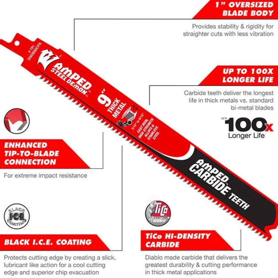 Freud Diablo 6" 8 TPI Steel Demon Amped Carbide Blades for Thick Metal Cutting DS0608CFA