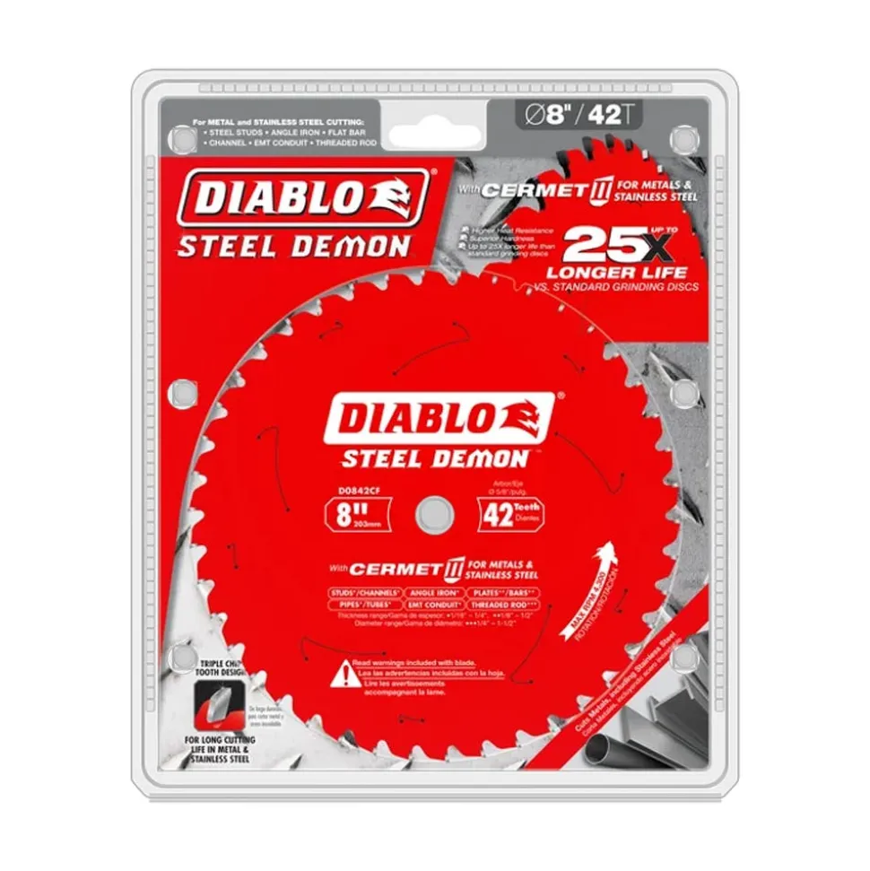 Freud Diablo 8" 42-Tooth Steel Demon Metals & Stainless Steel Cutting Circular Saw Blades Cermet II D0842CF
