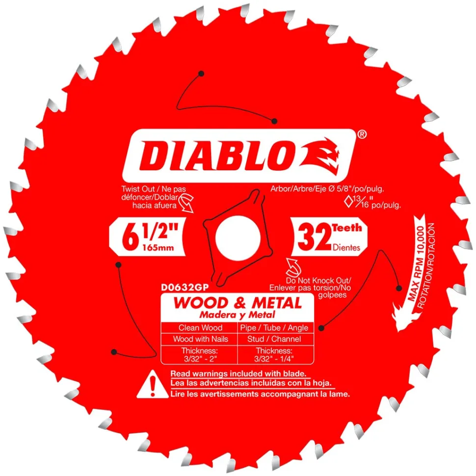 Freud Diablo 6-1/2" 32-Tooth Wood & Metal Cutting Saw Blade D0632GPA